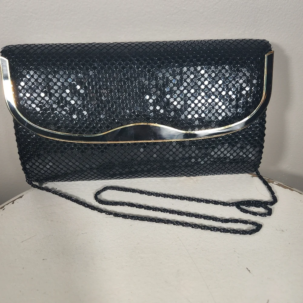 Another Y & S NWT Vintage Original Metallic Sequin Evening Purse Bag Black Gold
